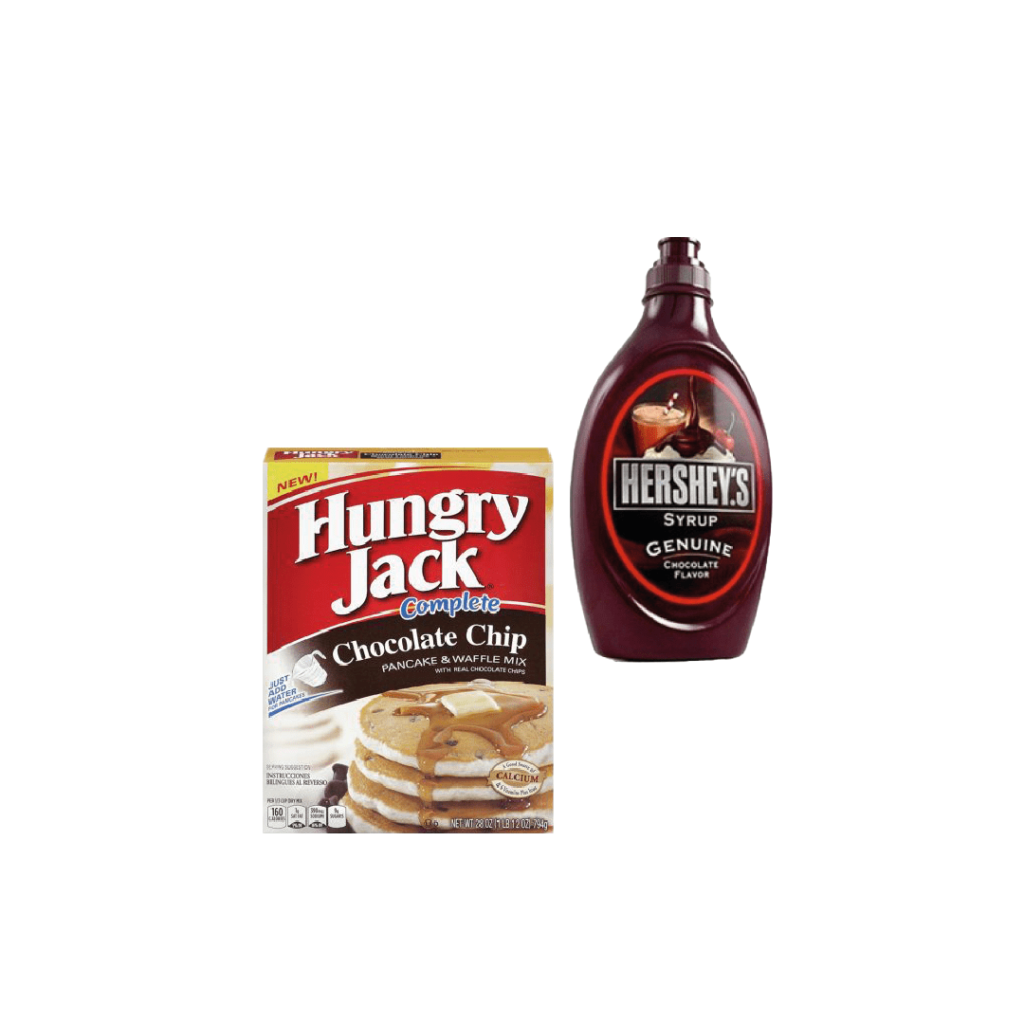 Hungry jack and Hershey Chocolate pancake and syrup 