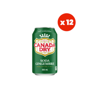 Can of Canada Dry ginger soda (355 mL) with a red x12 badge indicating a 12-pack option.