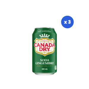 Canada Dry ginger ale can on white background with a blue 'x3' indicator showing three cans in the package.
