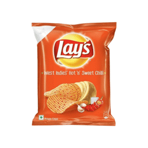 Lay's West Indies Hot 'n Sweet Chill potato chips bag with an image of chips on the front.