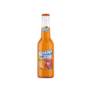 Orange Kool-Aid Soda bottle with a smiling red character on the label, 8 fl oz, citrus flavor.